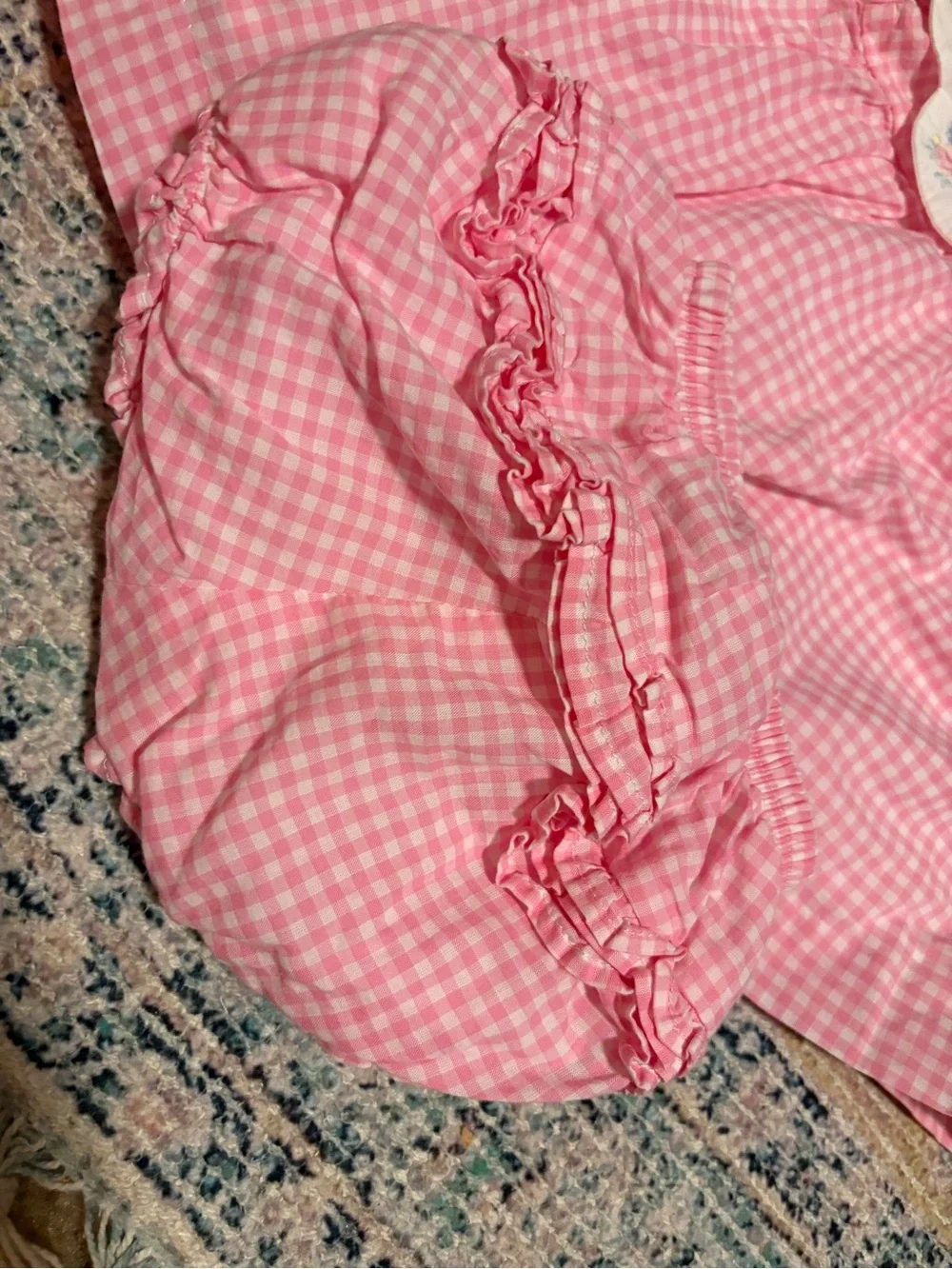 Pink Gingham Baby Dress & Bloomer Set - Floral Collar